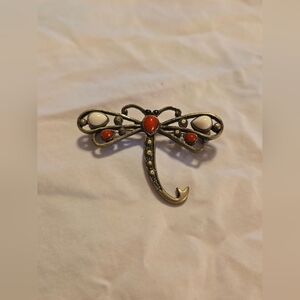 Vintage MCM Brass Enamel Dragonfly Brooch